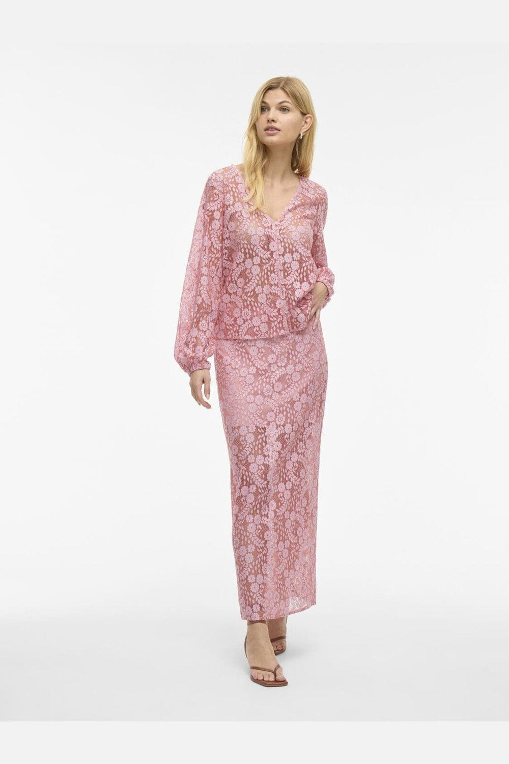 Vila - Vihibo Midi Lace Skirt - 4900037 Ballerina Two Tone Lace