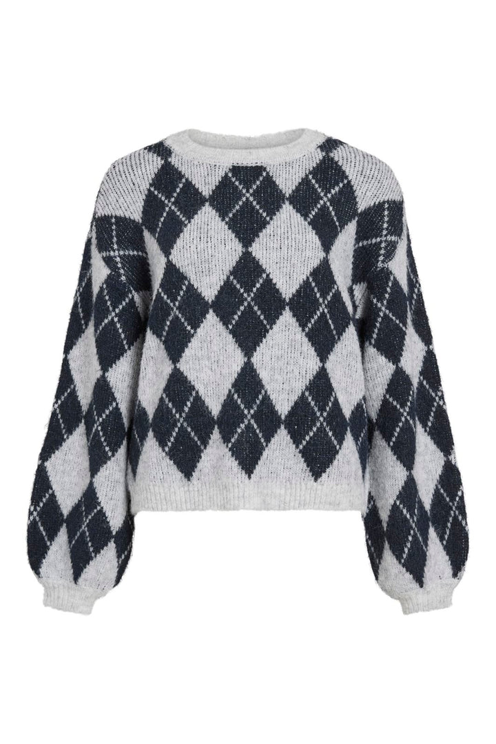 Vila - Vikarley L/S Knit Pullover - 5102174 Light Grey Melange Navy Blazer