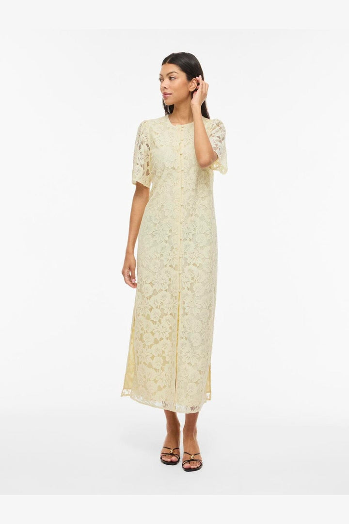 Vila - Vimala 2/4 Sleeve Lace Dress - 5089653 Pastel Yellow