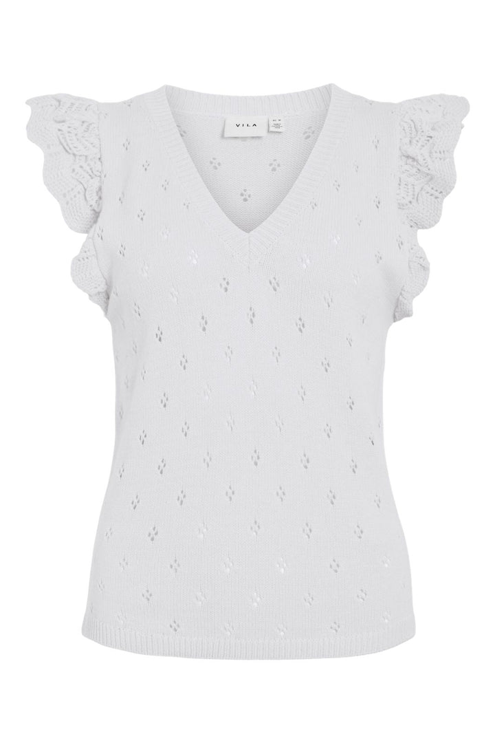 Vila - Vimarlea V-Neck S/L Flounce Knit Top - 5003051 Cloud Dancer