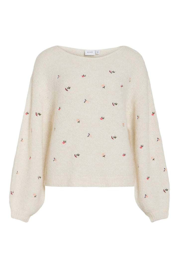 Vila - Vimarley L/S Emb Knit Pullover - 5126047 Egret Small Flower Emb