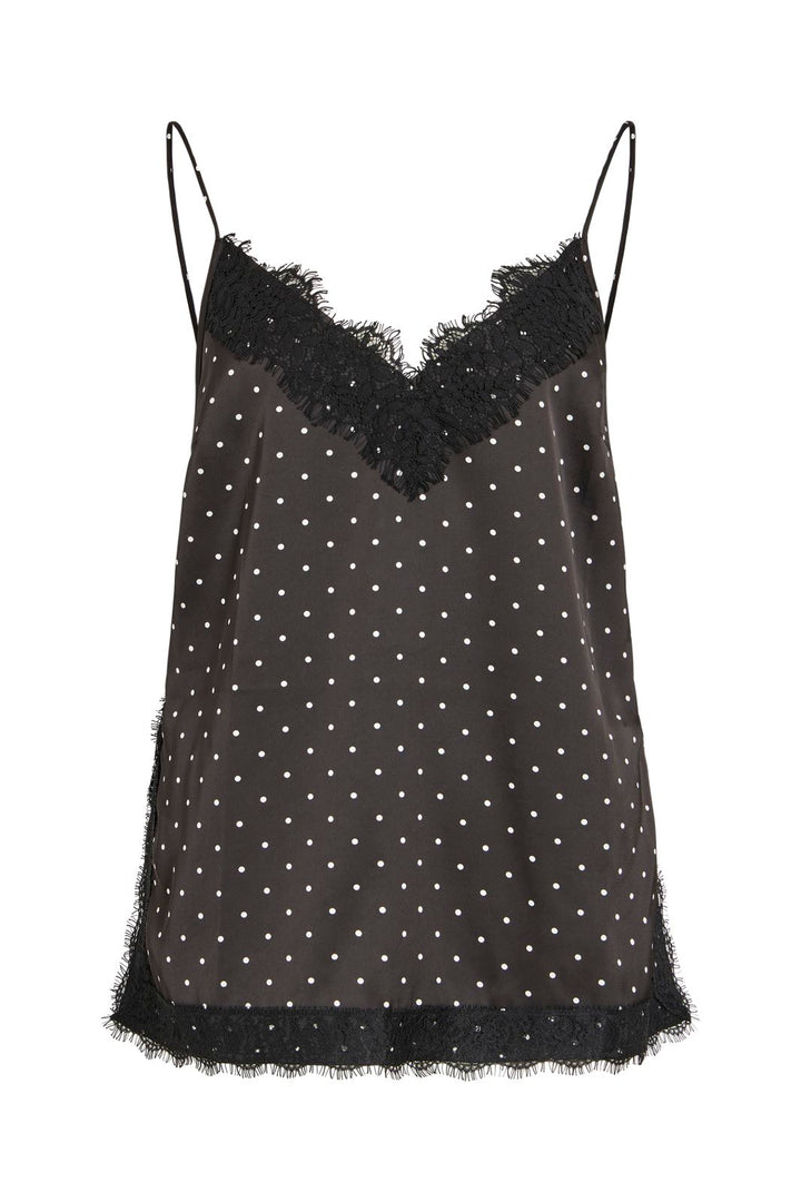 Vila - Visia S/L Dot Lace Top - 5165171 Black White Dots