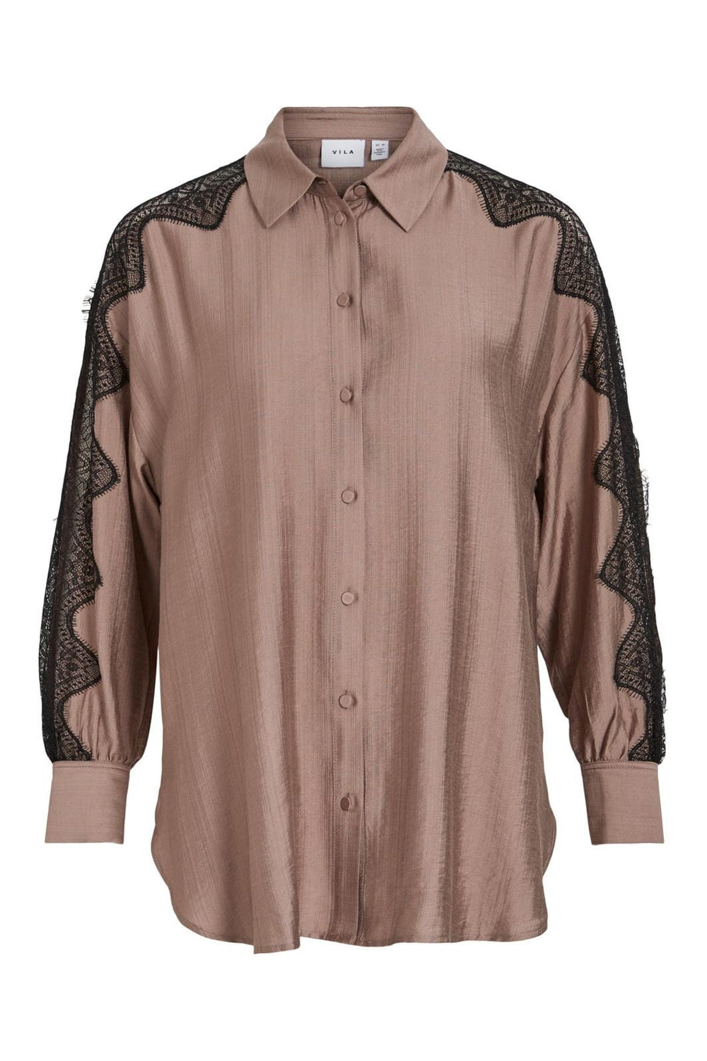 Vila - Viwilma L/S Lace Shirt #2 - 4512347 Fossil Black Lace