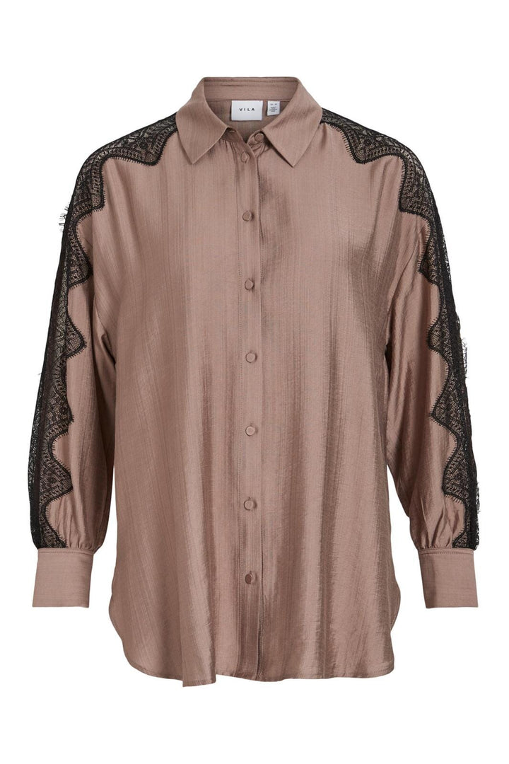Vila - Viwilma L/S Lace Shirt #2 - 4512347 Fossil Black Lace