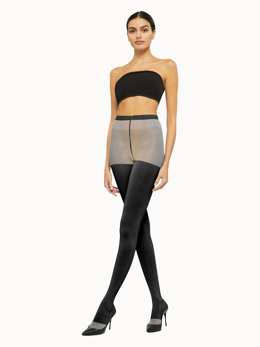 Wolford - Shiny Sheer Tights - Black/Pewter Strømpebukser 