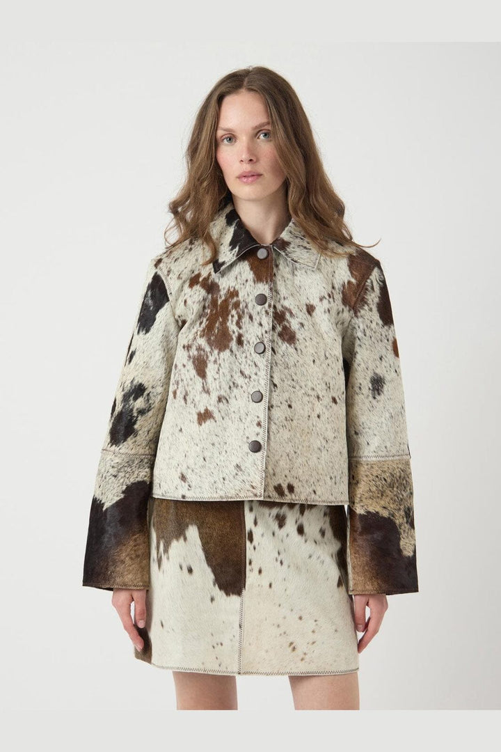 Y.A.S - Yascaroline Ls Cow Leather Jacket - 4964455 Chocolate Brown Cow Print