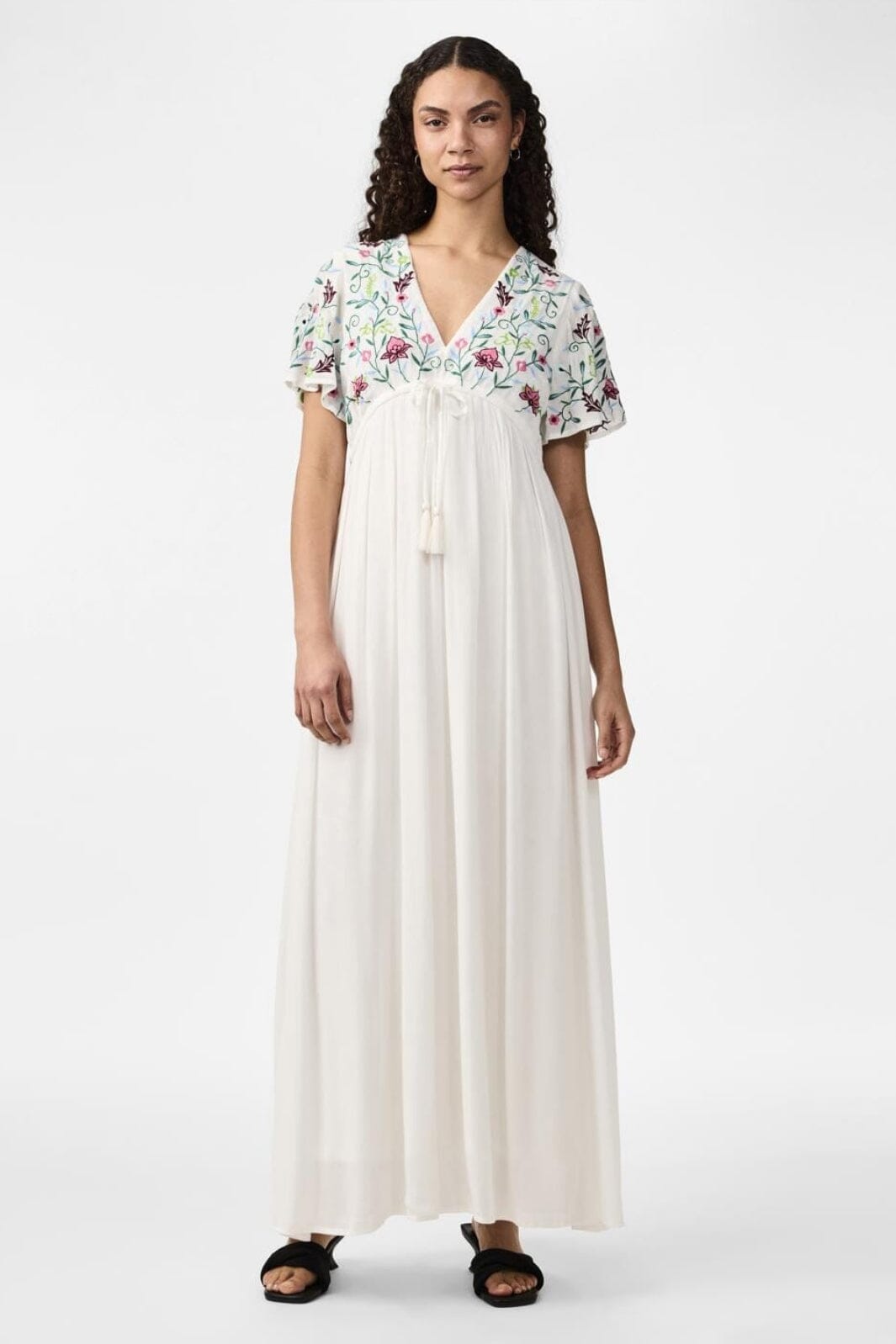 Y.A.S - Yaschella Ss Maxi Dress Fest - 4557891 Star White W. Embroidery Kjoler 