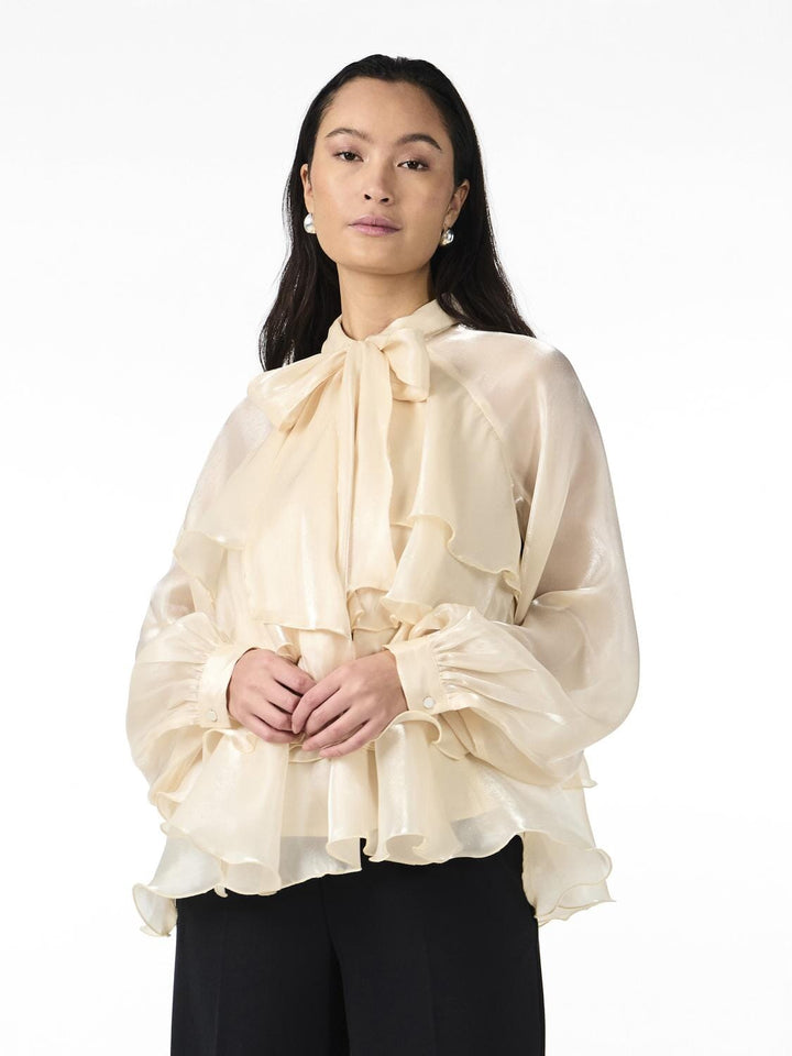 Y.A.S - Yaseloise Ls Shiny Top - 4596084 Pearled Ivory Bluser 