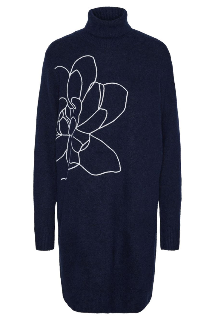 Y.A.S - Yasjuva Roll Neck Knit Dress - 4570393 Navy Blazer Birch Stitch