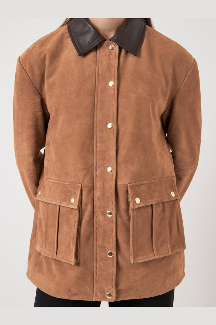 Y.A.S - Yaskaia Ls Suede Leather Jacket - 5001695 Nuthatch
