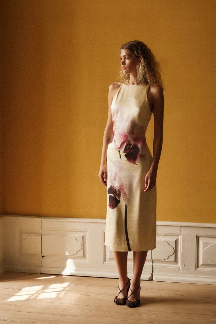 YAS - Yasorchida Satin Long Dress - 4954423 Anise Flower Orchida Aop Kjoler 