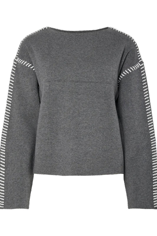 Y.A.S - Yasstitcha Ls Knit Pullover - 4841745 Medium Grey Melange Birch Stitches Strikbluser 