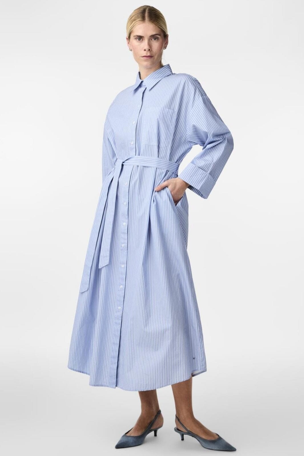 Y.A.S - Yastuesday Ls Ankle Shirt Dress - 4639632 Vista Blue W. White Stripe Kjoler 