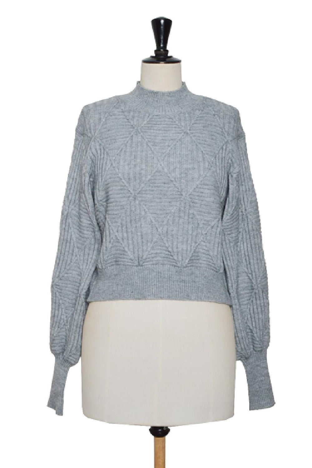 A-bee - Dianmond Pattern Knit Sweater 2163ZKT - Mouse Grey Strikbluser 