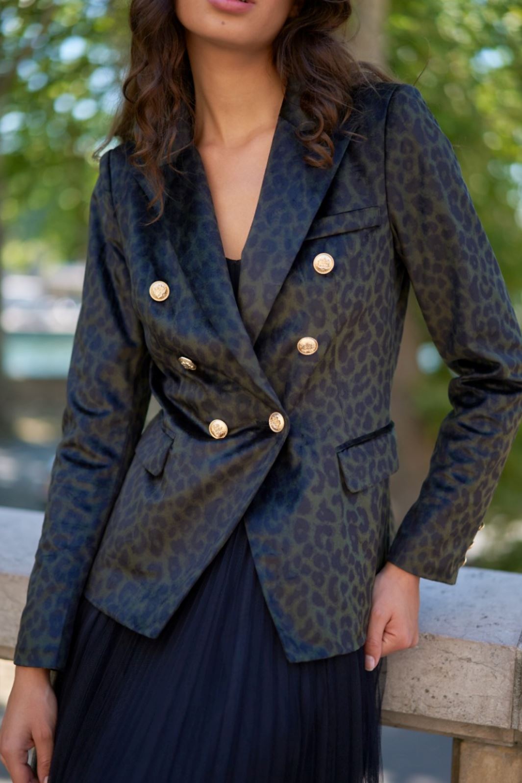 A-bee - Leopard Velvet Jacket V1921W - Kaki Blazere 