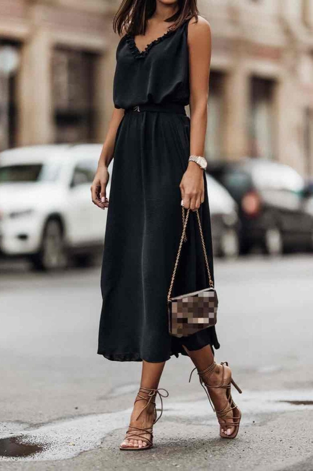 A-bee - Long Dress With Belt 2961A - Black Kjoler 