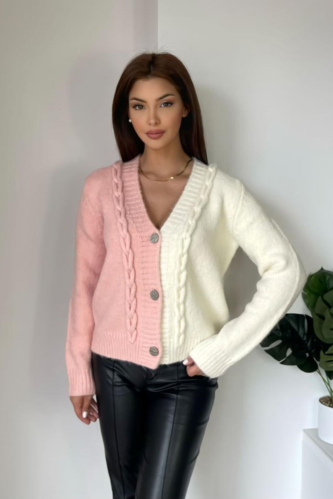 A-bee - Two-Tone Vest 383902 - Pink Cardigans 