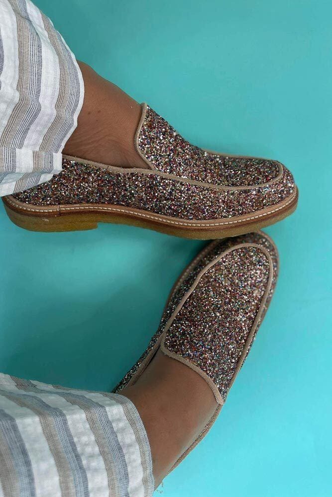 Angulus - Classic loafer with soft heelcap - 2488/1149 Multi Glitter/Sand Loafers 