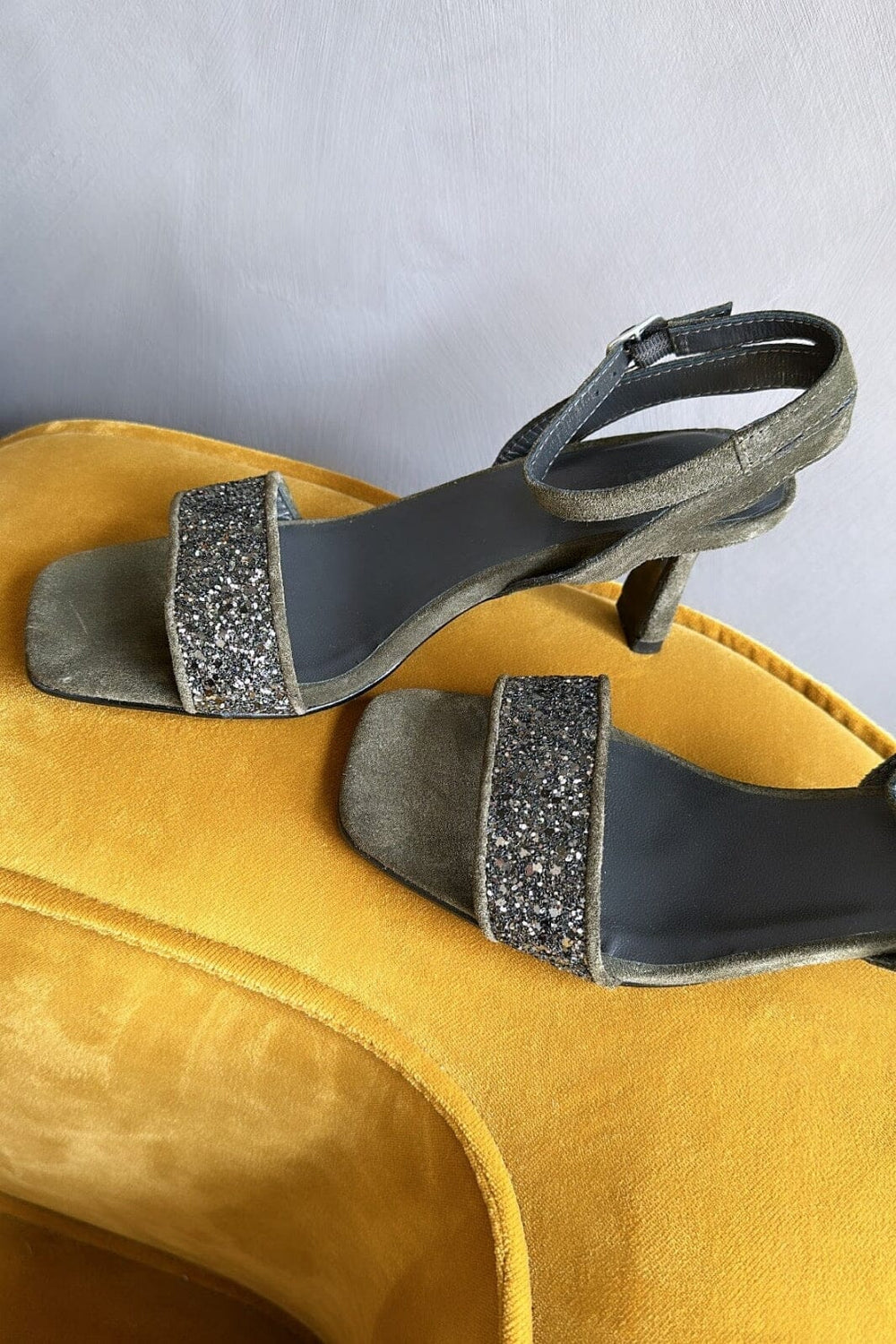 Angulus - Sandals- Block heels - 1757/2244 Dark green glitter/Dark green Stiletter 