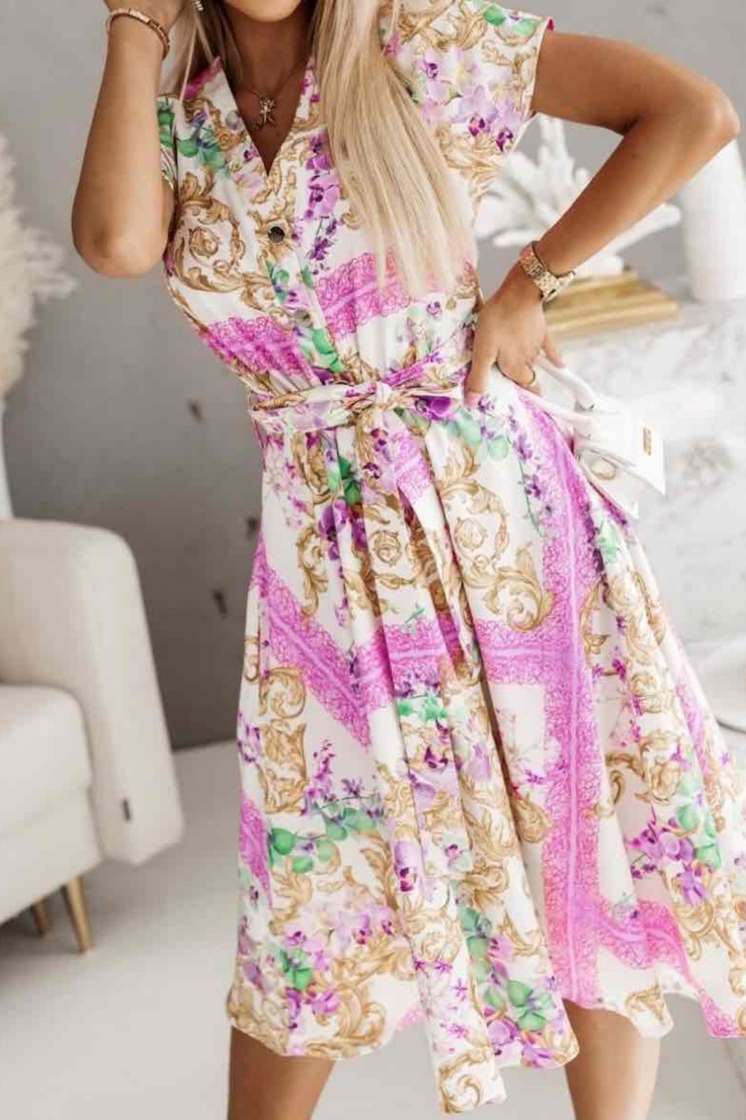 Anobel Copenhagen - Printed Midi Dress - Nude Kjoler 