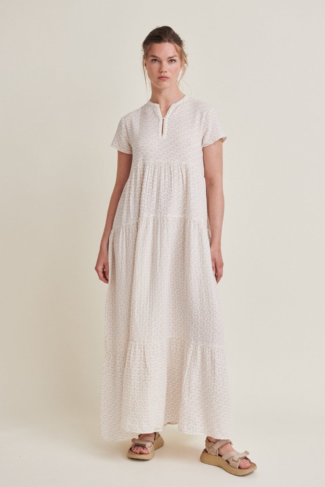 Basic Apparel - Ember Layered Dress Gots - 678 Birch / Amber Brown / Blue Horizon Kjoler 