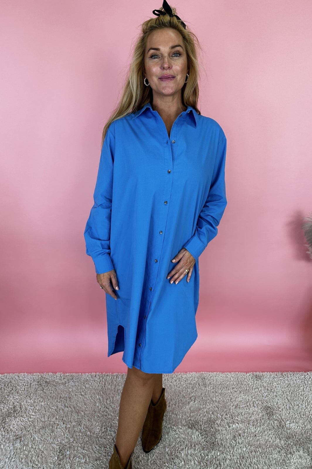 Basic Apparel - Vilde Loose Shirt Dress GOTS - 341 Azure Blue Kjoler 