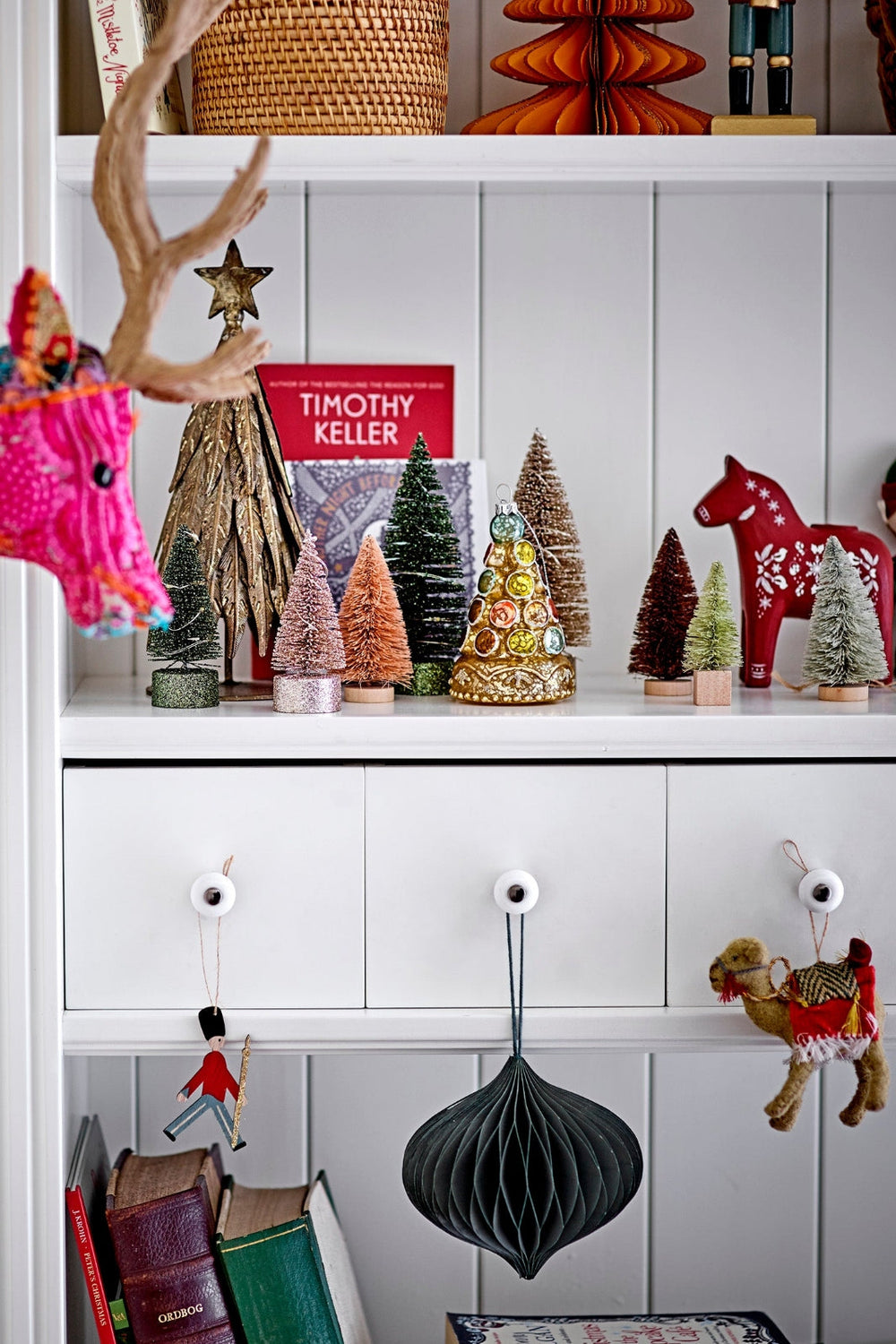 Bloomingville - Guled Ornament, Rød, Krydsfiner - Red Jul 
