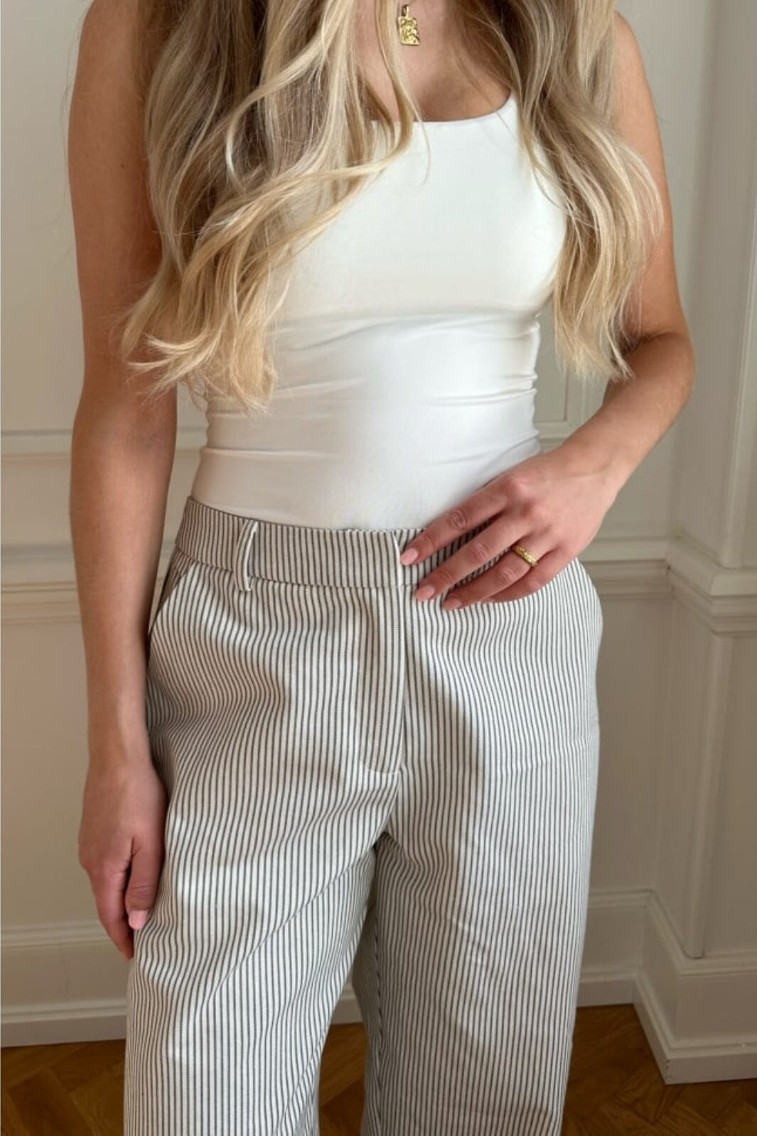 BYIC - Nanna Pants Dark Beige Woven Stripe Bukser 