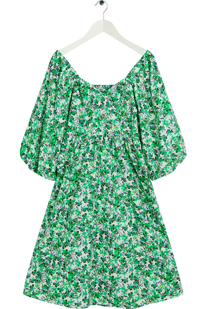 BZR - Flow Bardotta Dress - Ming Green Print Kjoler 