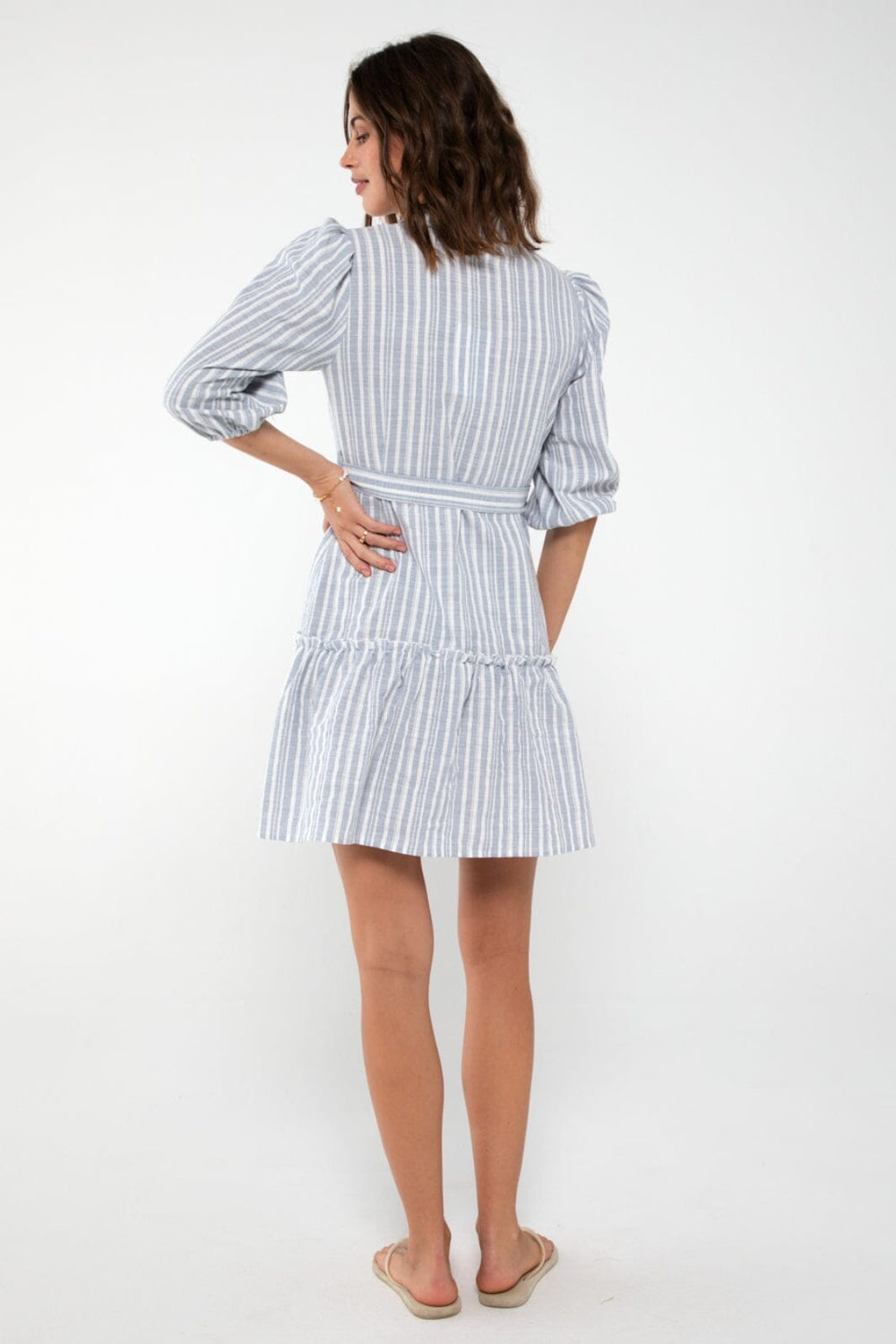 Forudbestilling - A-VIEW - Linen Stripe Dress - 091 Blue/White (Maj) Kjoler 