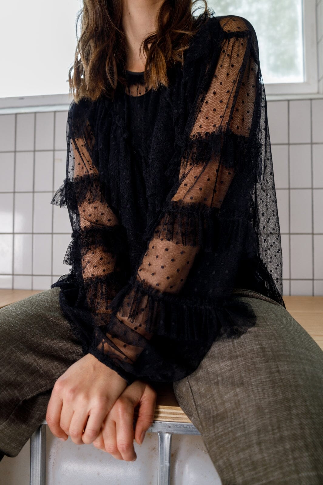 Forudbestilling - Black Colour - Bcdena Mesh Blouse - Black Bluser 