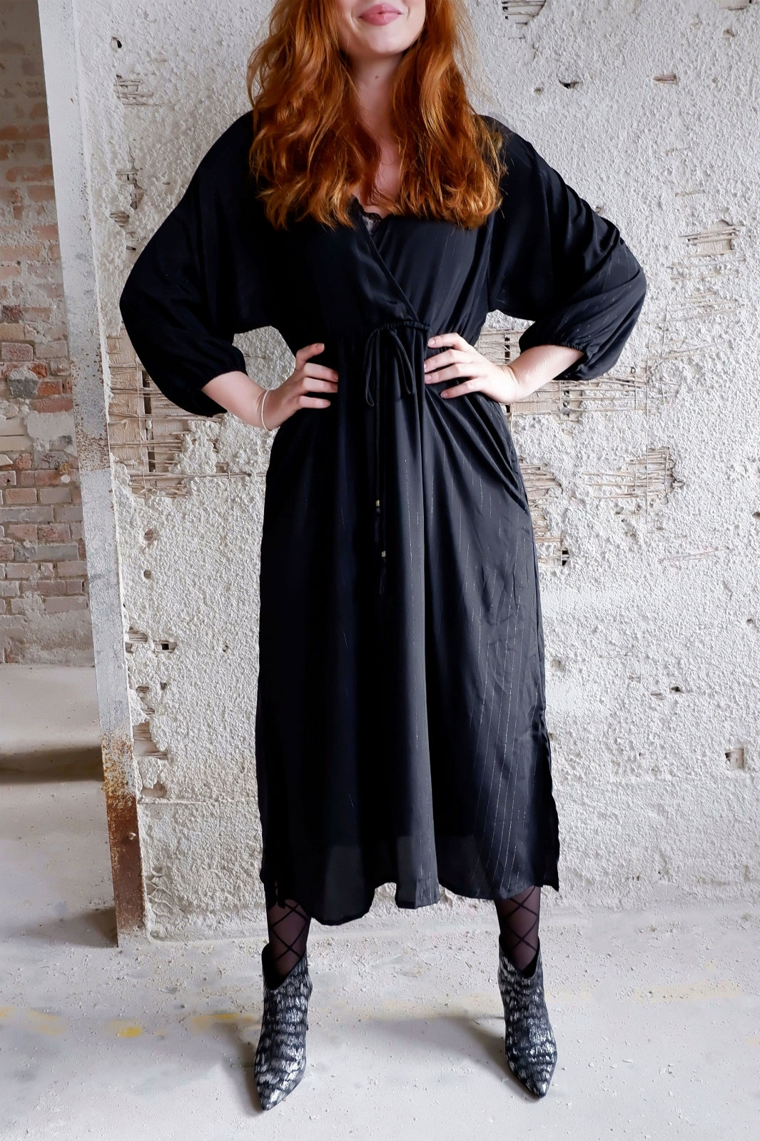 Forudbestilling - Black Colour - Bcluna V-Neck Long Dress - Black Pinstripe (November) Kjoler 