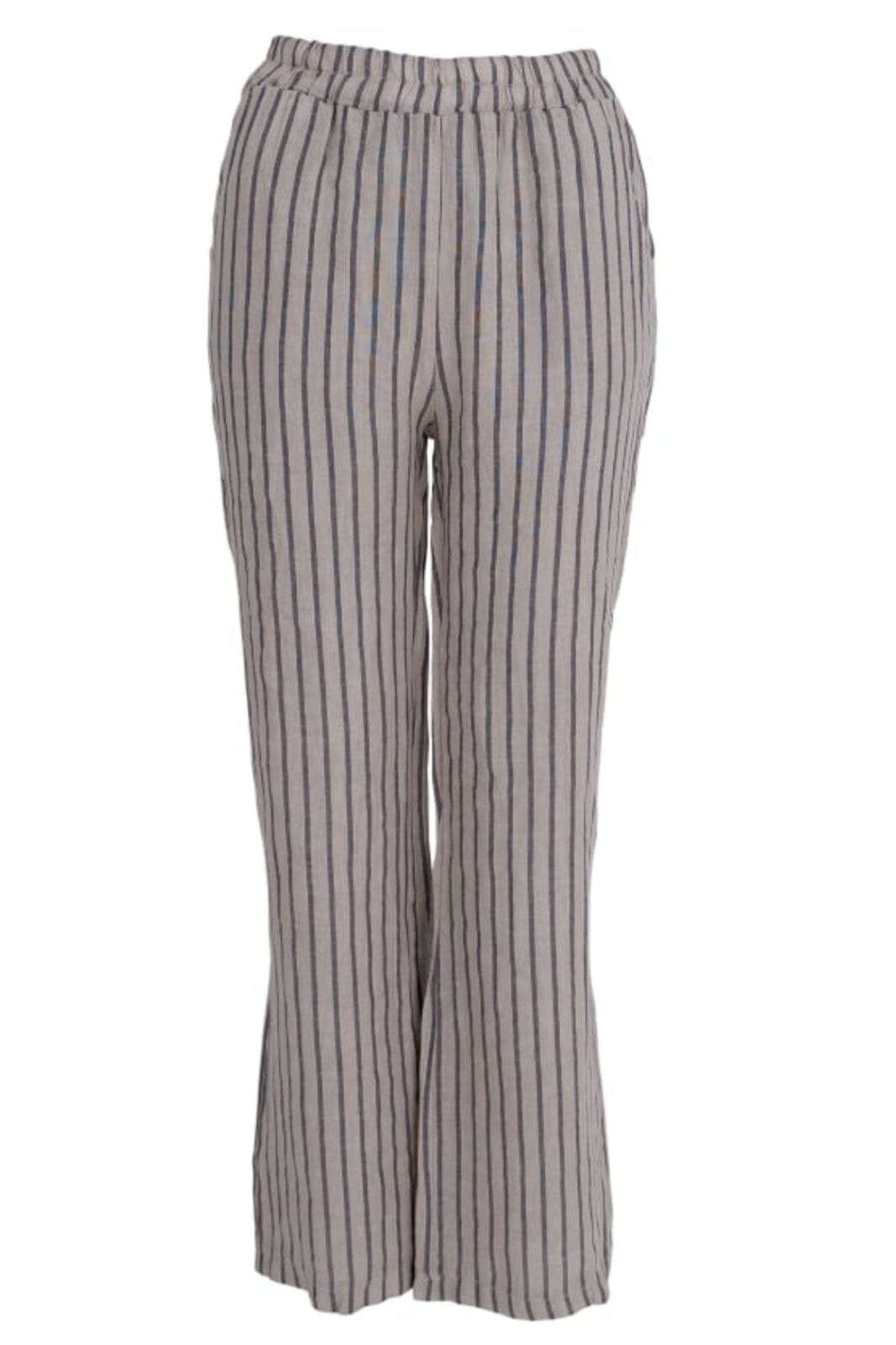 Forudbestilling - Black Colour - Bcmelina Wide Linen Pant - Beige Stripe - (April) Bukser 