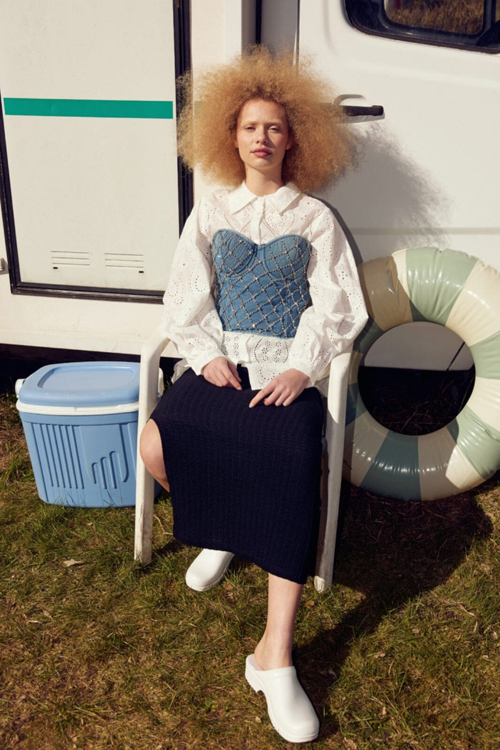 Forudbestilling - Hunkøn - Mia Corsage Denim - Blue - (Maj/Juni) Toppe 