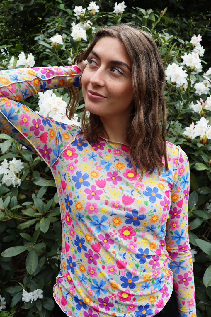 Forudbestilling - Liberte - Mesh Top - Funny Flowers Sand (August/September) Bluser 