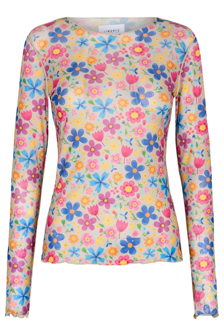 Forudbestilling - Liberte - Mesh Top - Funny Flowers Sand (Juni) Bluser 