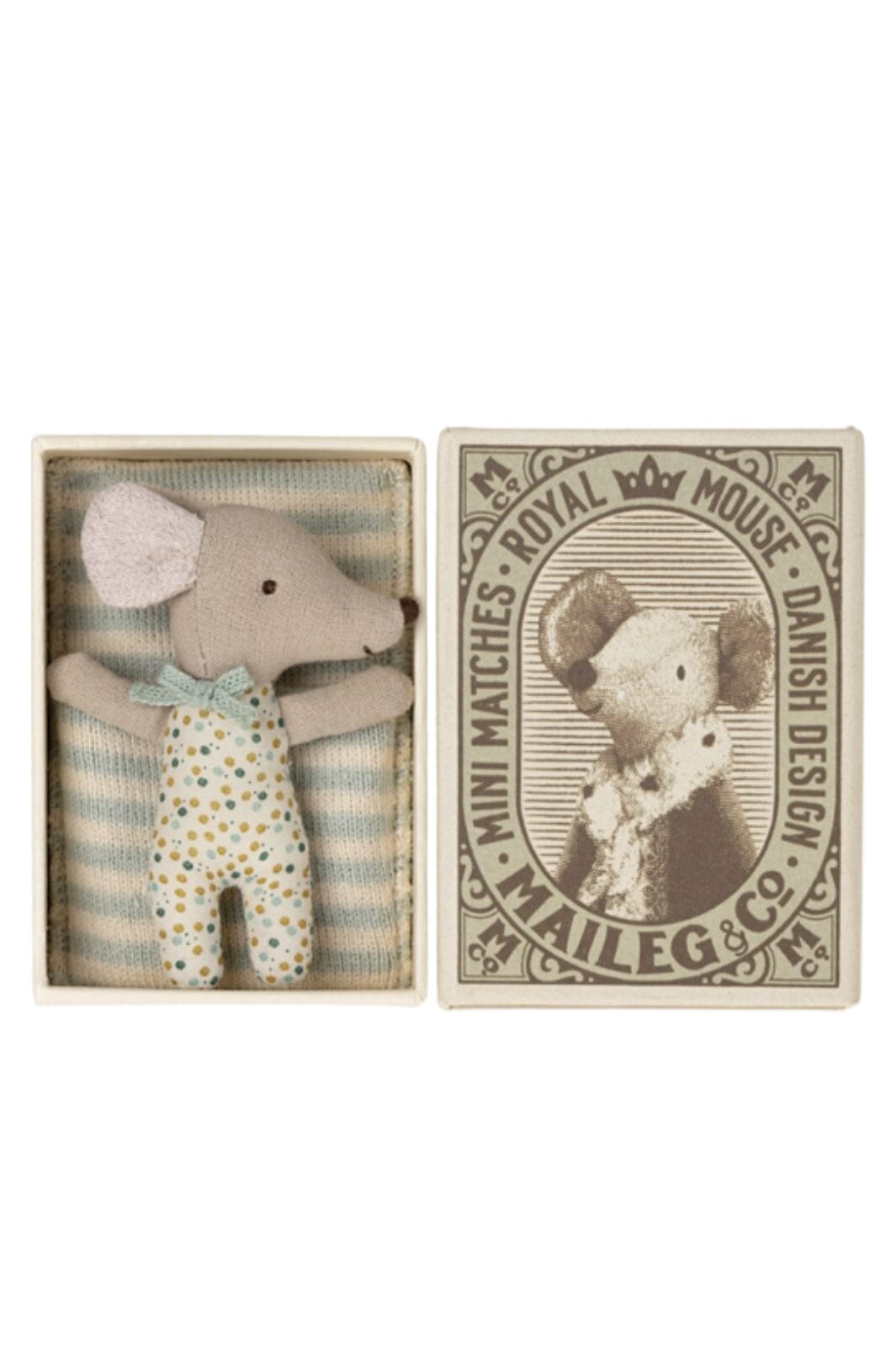 Forudbestilling - Maileg - Sleepy/Wakey Baby Mouse In Matchbox - Blue Jul 