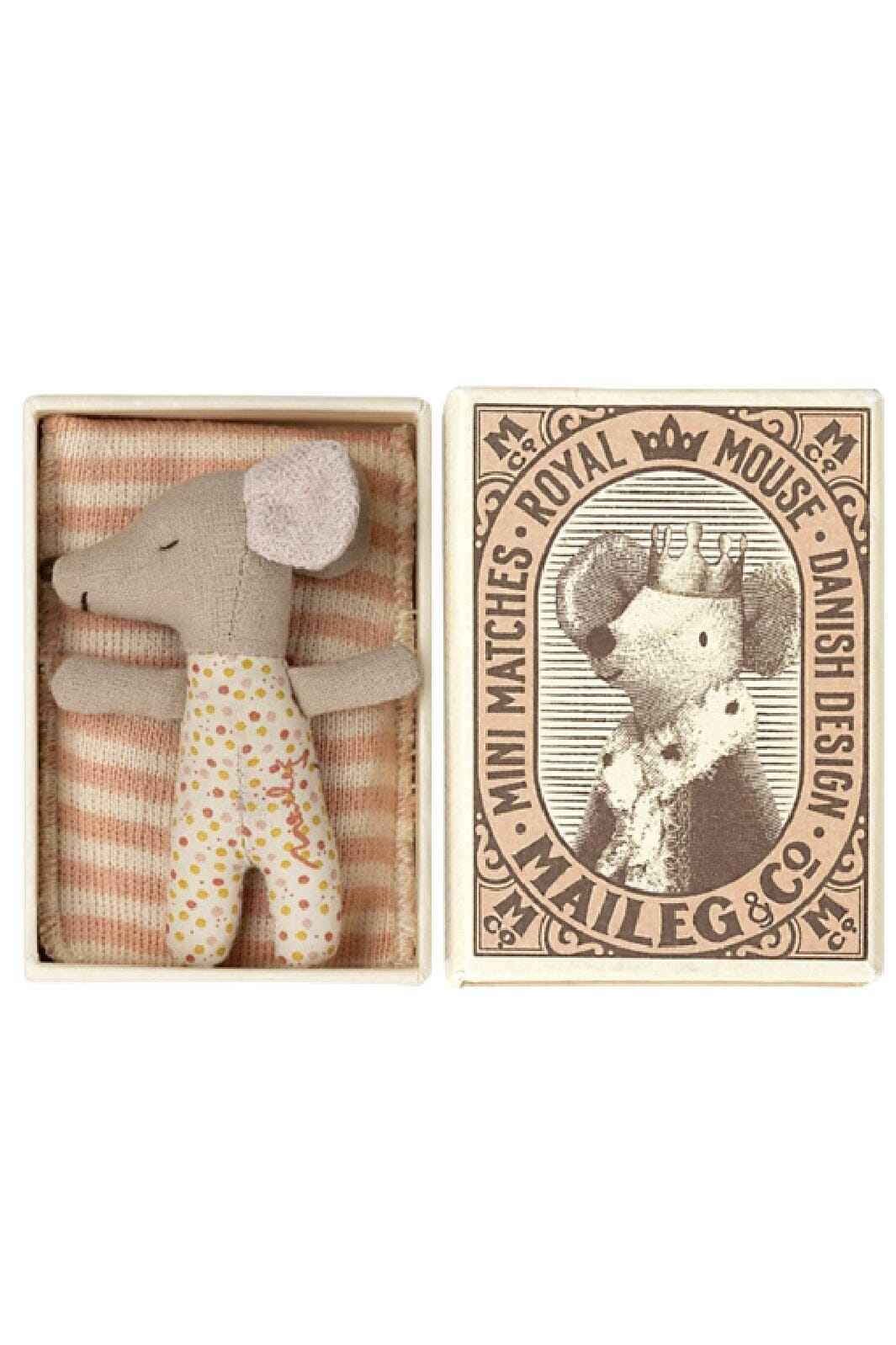 Forudbestilling - Maileg - Sleepy/Wakey Baby Mouse In Matchbox - Rose Jul 