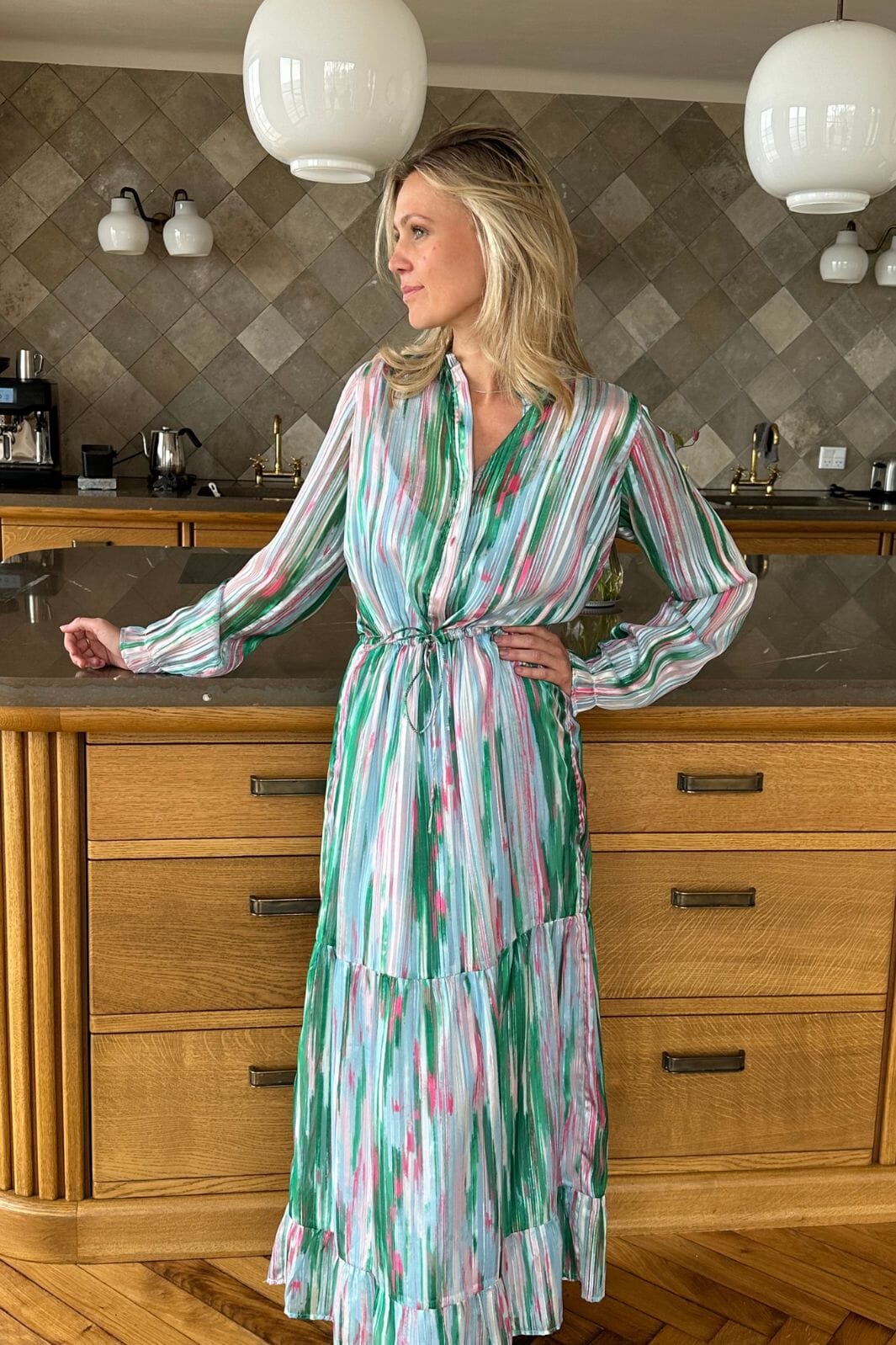 Forudbestilling - Neo Noir - Silo Blurred Stripe Dress - Green (April) Kjoler 