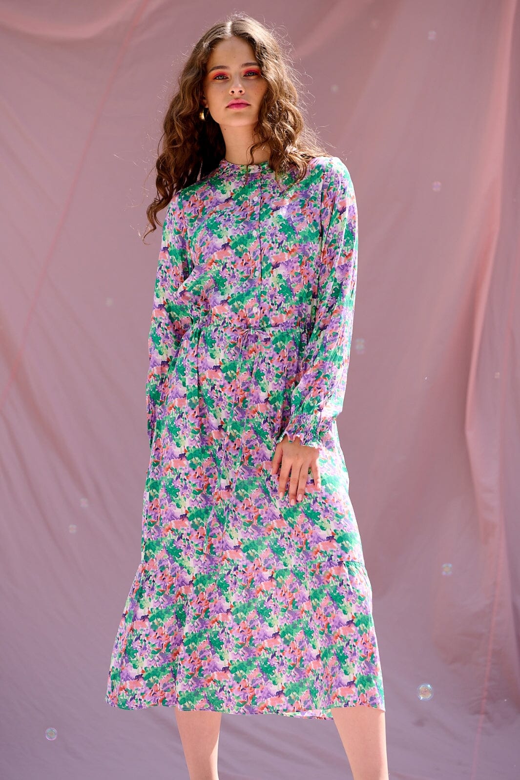 Forudbestilling - Noella - Miu Dress - Lilac/green blurry flower (Februar) Kjoler 
