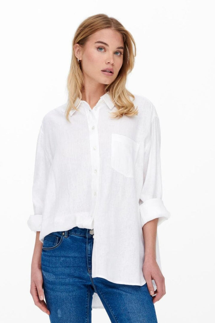 Forudbestilling - Only - Onltokyo L/S Linen Blend Shirt - 3910462 Bright White (Maj) Skjorter 