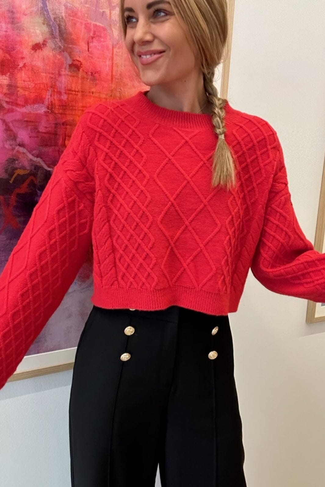 Forudbestilling - Valentin Studio - Cable Knit Blouse - Red Strikbluser 