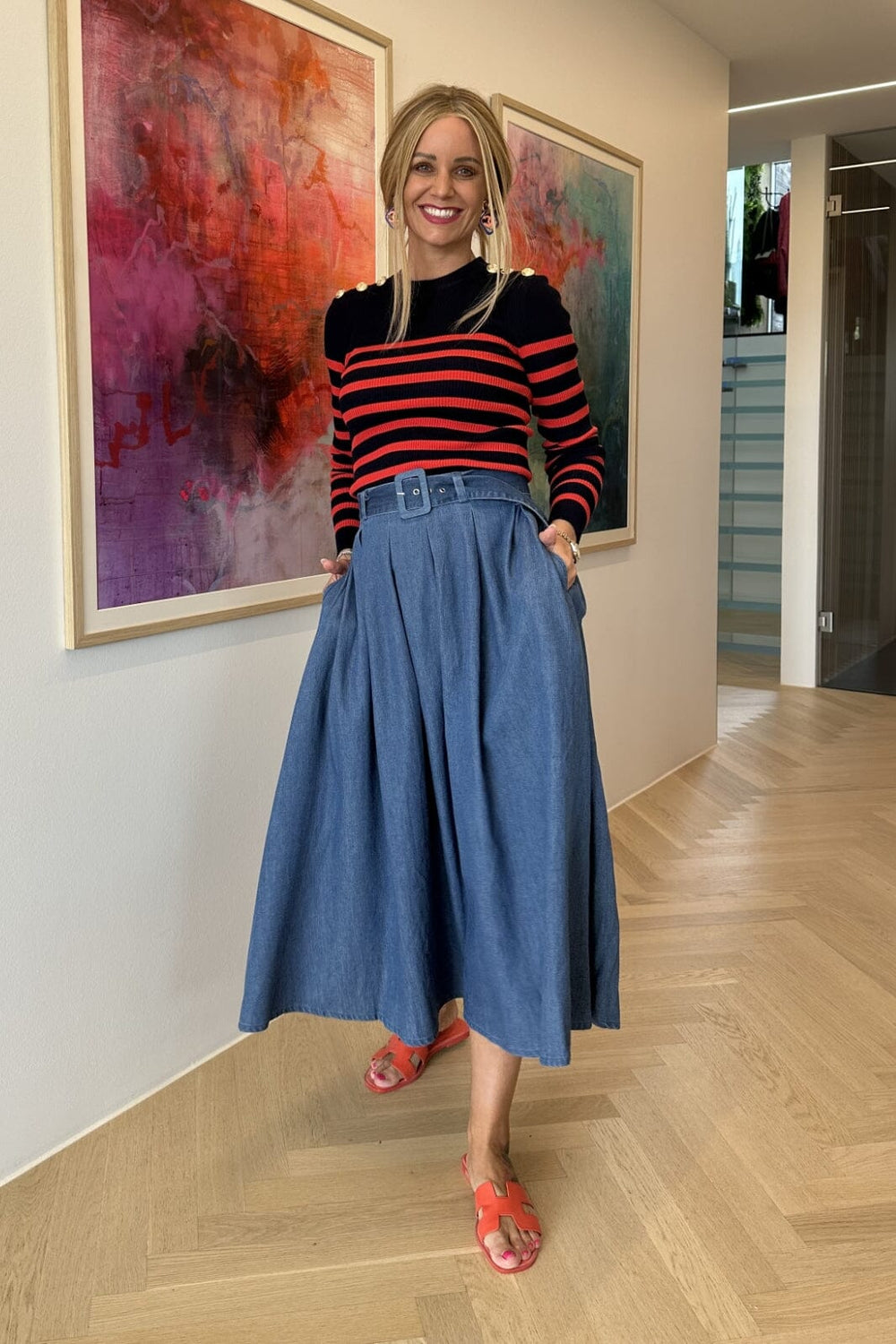 Forudbestilling - Valentin Studio - Chambray Pleated Skirt - Blue Nederdele 