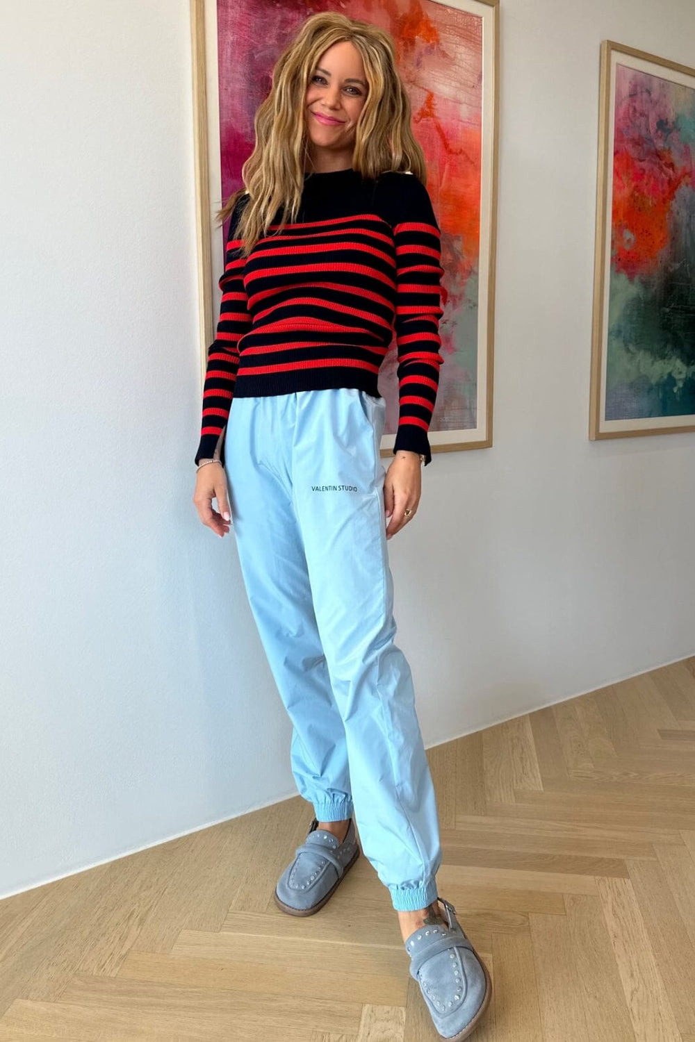 Forudbestilling - Valentin Studio - Gold Button Knit Blouse - Navy/Red Stripe (Juni) Bluser 