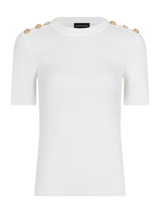Forudbestilling - Valentin Studio - Gold Button Knit T-shirt - Off White (Juni/Juli) T-shirts 
