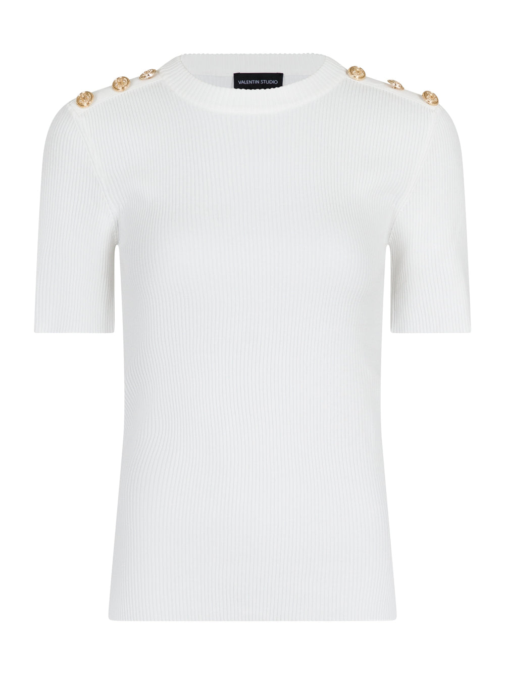 Forudbestilling - Valentin Studio - Gold Button Knit T-shirt - Off White (Juni/Juli) T-shirts 