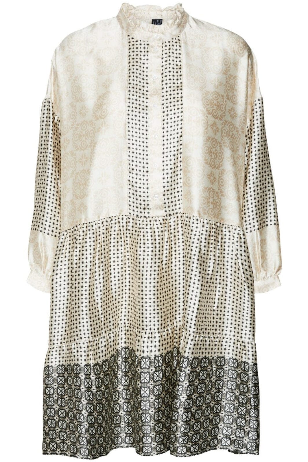 Forudbestilling - Vero Moda - Vmlevi Poly 7/8 Short Dress - 4485736 Birch Black / Beige Palma Kjoler 