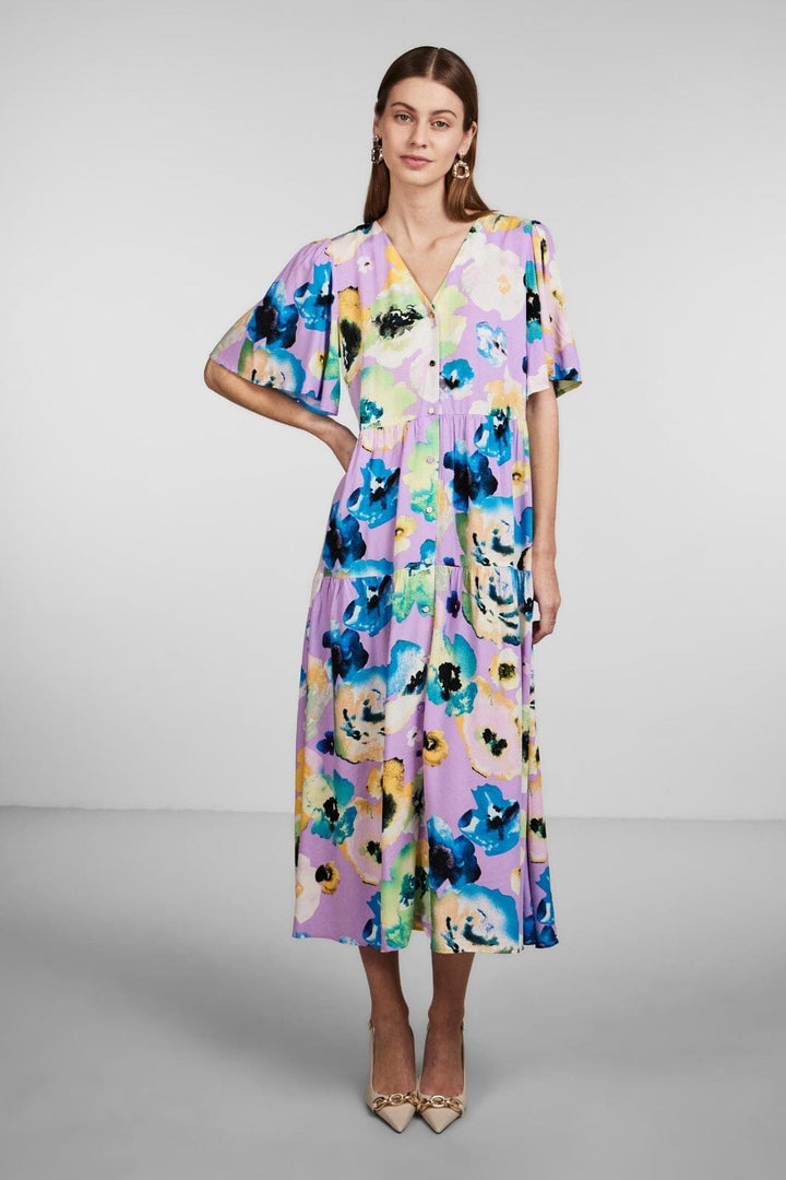 Forudbestilling - Y.A.S - Yasmalou 2/4 Long Shirt Dress S. - Sheer Lilac MALOU AOP (Februar) Kjoler 