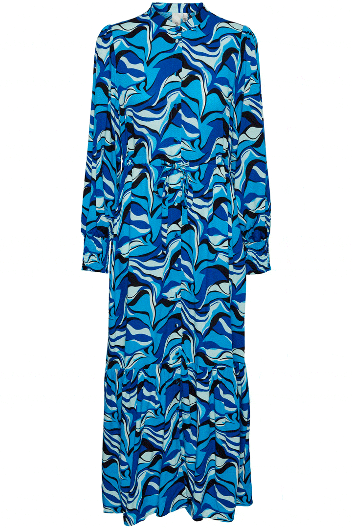 Forudbestilling - Y.A.S - Yasmotoro Ls Long Shirt Dress S. - Cashmere Blue WAVY PRINT (November) Kjoler 