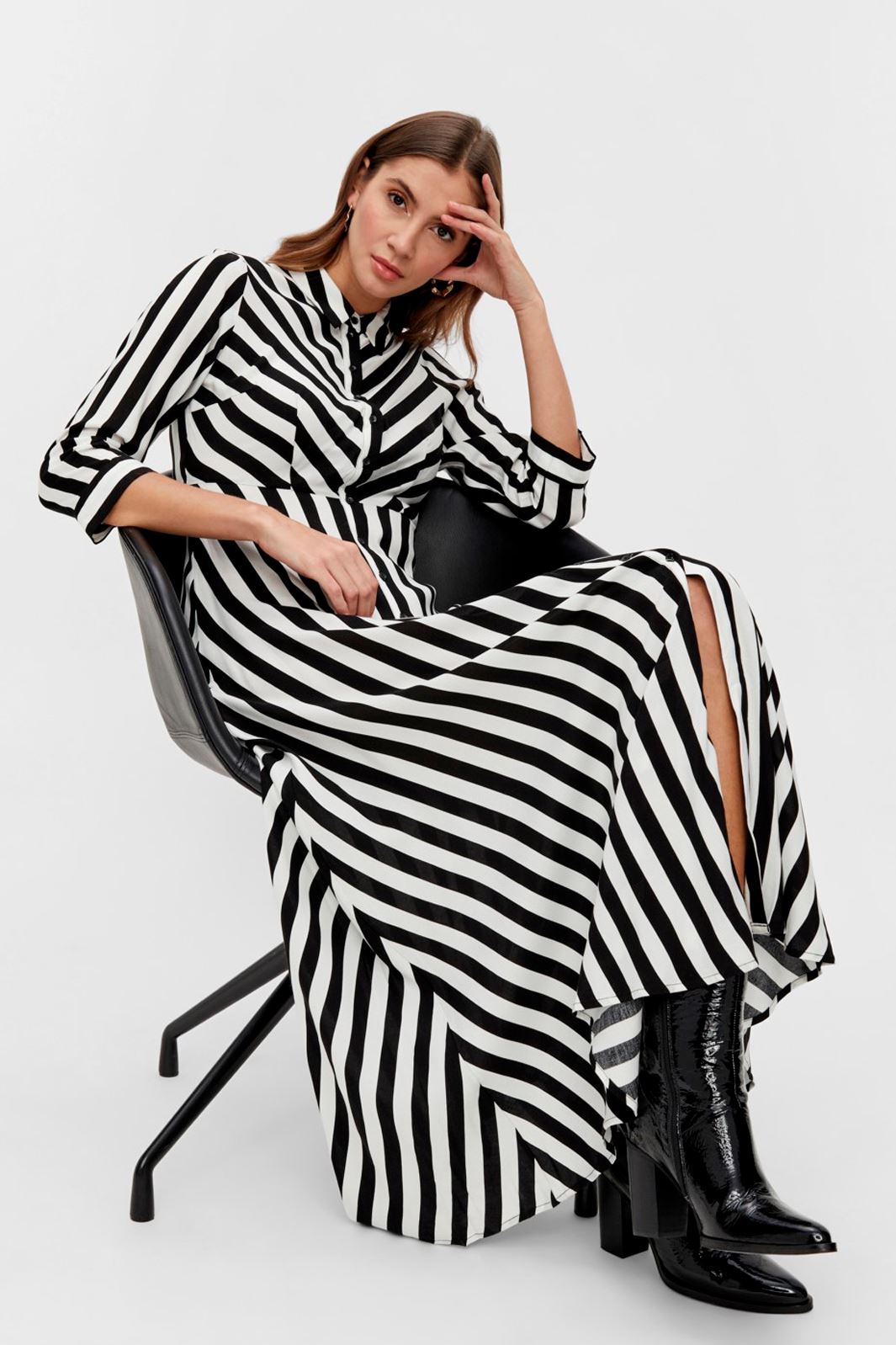 Forudbestilling - Y.A.S - YasSavanna Long Shirt Dress - Black W. White Stripes (Slut Januar) Kjoler 
